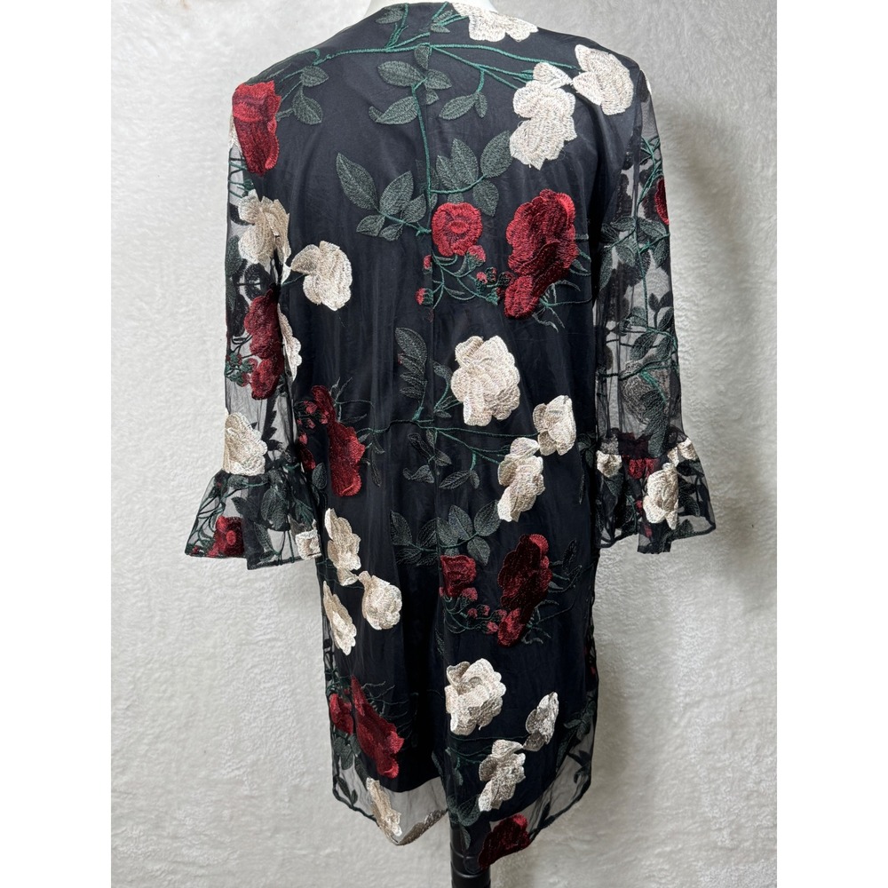 ICE Floral Embroidered Sheer Bell Sleeve Dress Sz 12 Dark Fairy Whimsigoth - Picture 3 of 8